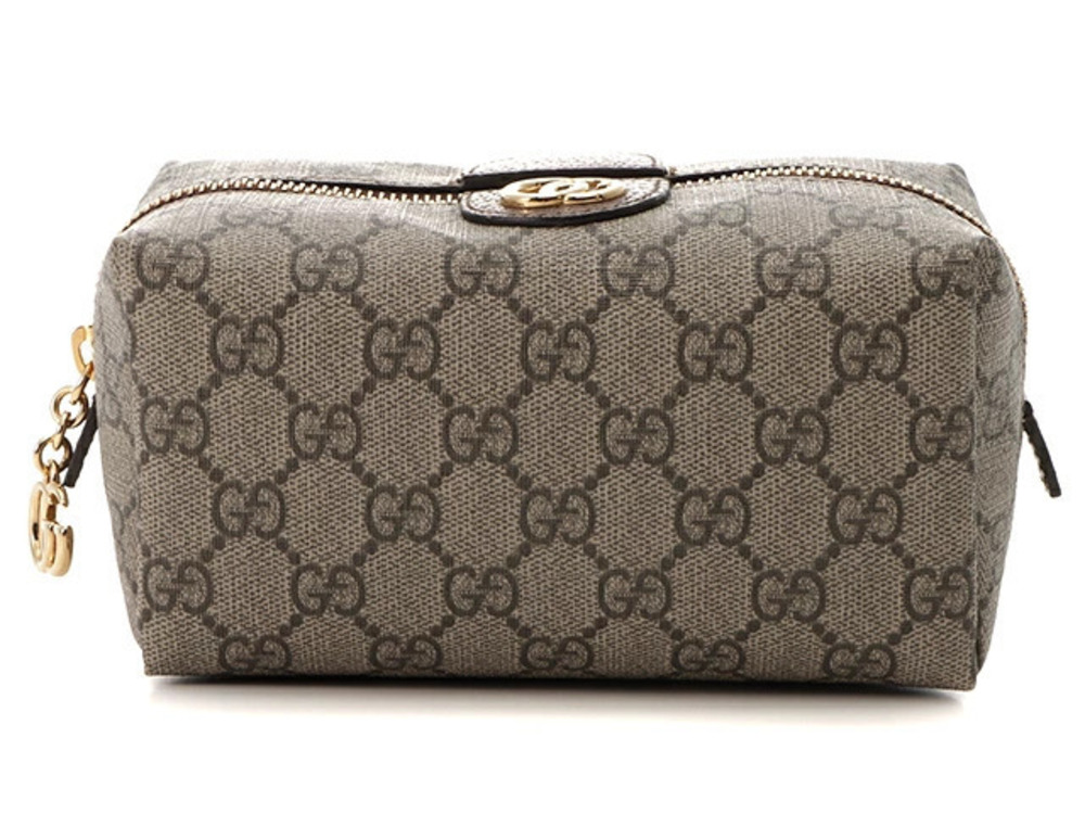 Gucci Ophidia GG Cosmetic Case Makeup Pouch Clutch Leather Beige Cream